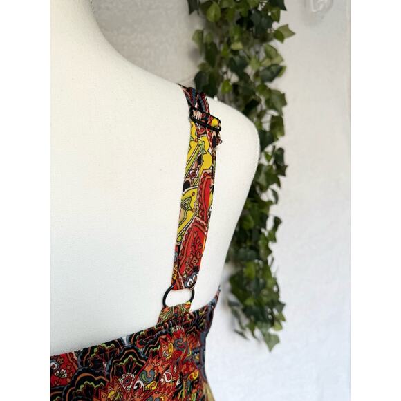 Raindrops by Papillon Black Orange Peacock Maxi Dress Women's Small - Picture 11 of 12